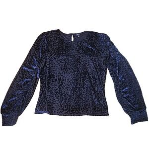 Eclair Velvet Burnout‎ Top XL Blue Long Sleeve Leopard Ruched Whimsigoth